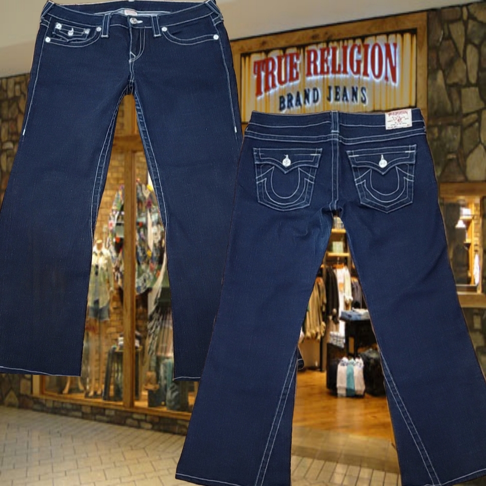 Sz32 True Religion Joey Flare Jeans White Stitch